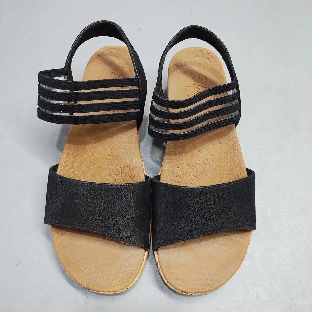 Skechers Brie Lo'Profile Slingback Sandals Womens US 6 Brown Black Elastic Strap